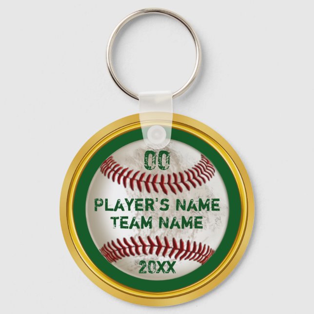 Green and Gold Personalized Baseball Keychains (Front)