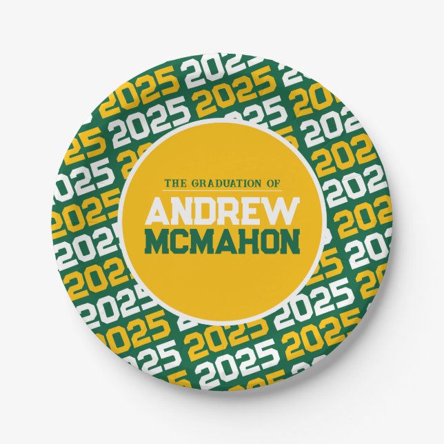 Green and Gold Personalized Graduation Paper Plate (Front)