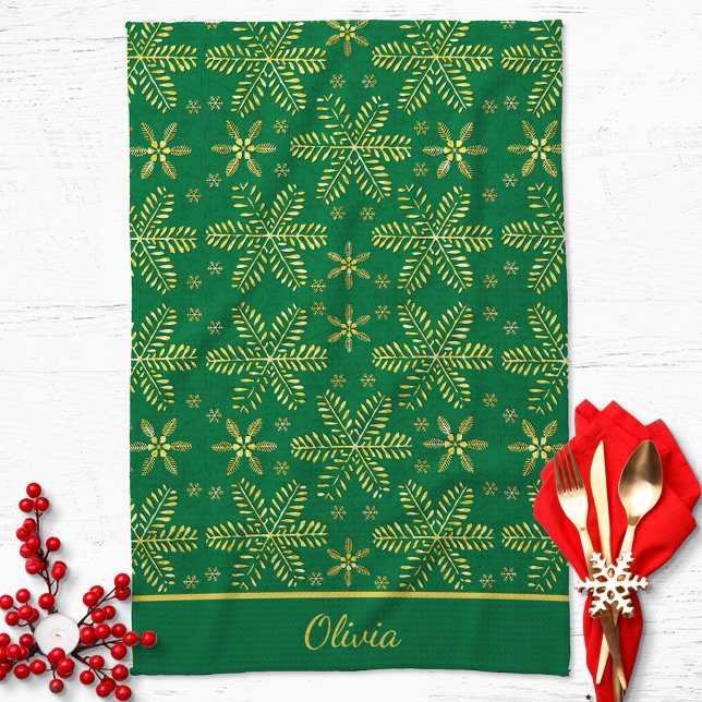 Green and Gold Personalized Kitchen Towel (Creator Uploaded)
