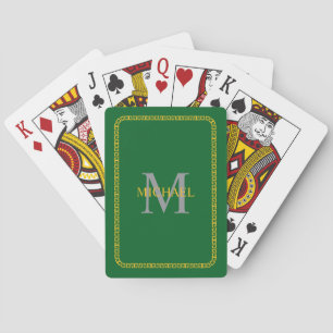Green and Gold Personalized Monogram and Name Playing Cards