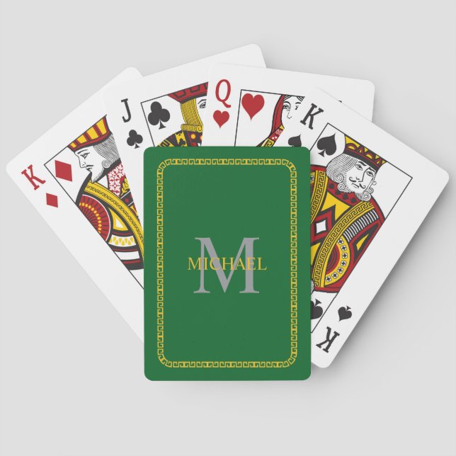 Green and Gold Personalized Monogram and Name  Playing Cards (Back)