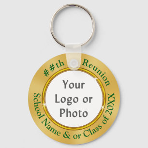 Green and Gold Photo Class Reunion Party Favors Keychain