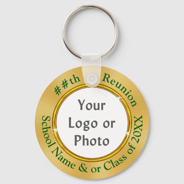 Green and Gold Photo Class Reunion Party Favours Keychain (Front)