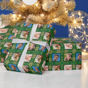 Green and Gold Photo Holiday Wrapping Paper