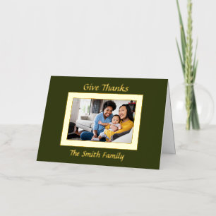 Green and Gold Photo Thanksgiving Foil Holiday Card