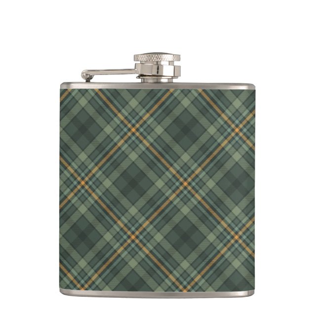 Green and Gold Plaid Hip Flask (Front)