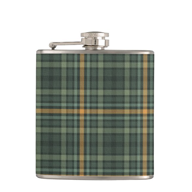 Green and Gold Plaid Hip Flask (Front)