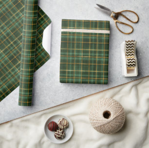Green and Gold Plaid Wrapping Paper