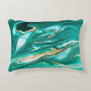 Green and gold ripple of agate background. Golden Accent Pillow