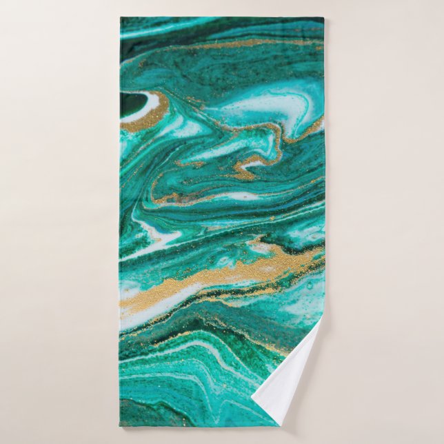Green and gold ripple of agate background. Golden  Bath Towel (Bath Towel)