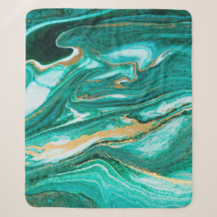 Green and gold ripple of agate background. Golden Sherpa Blanket