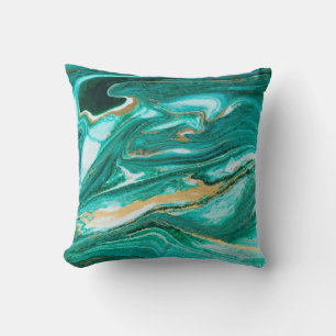 Green and gold ripple of agate background. Golden Throw Pillow