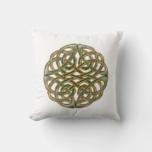 Green and gold round celtic knot throw pillow (Front)