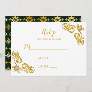 Green and Gold Royal Wedding RSVP Cards