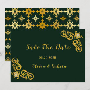 Green and Gold Royal Wedding Save The Date Cards