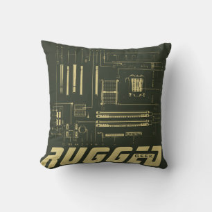 green and gold RUGGED GEEK Motherboard Tech Throw Pillow