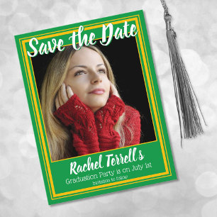 Green and Gold Save the Date Graduation Announcement Postcard