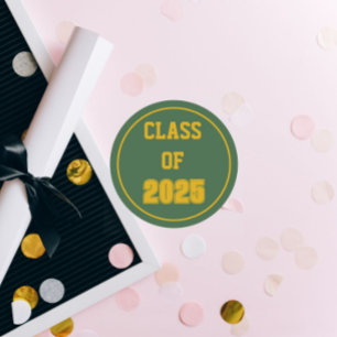 Green and Gold School Class Year Classic Round Sticker