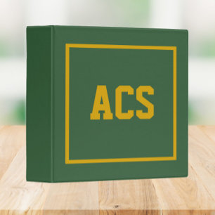 Green and Gold School Colors and Letters Binder