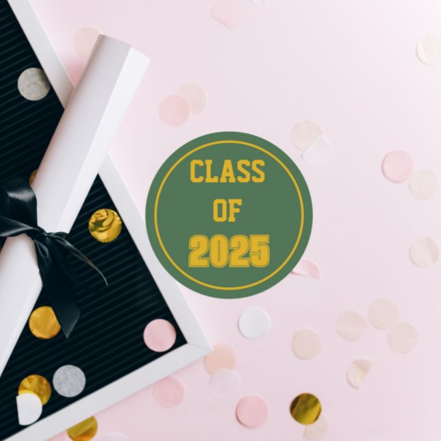 Green and Gold School Colours Class Year Classic Round Sticker (In Situ Graduation)