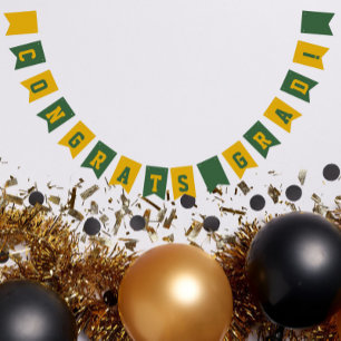 Green and Gold School Colours Graduation Bunting Flags