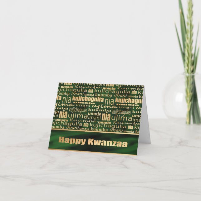 Green and Gold "Seven Principles" Kwanzaa Card (Front)