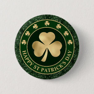 Green and Gold Shamrock Clover St Patrick's Day 2 Inch Round Button
