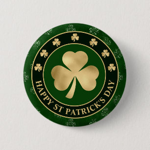 Green and Gold Shamrock Clover St Patrick's Day 2 Inch Round Button