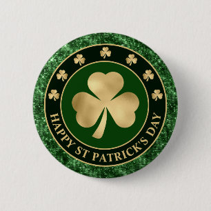 Green and Gold Shamrock Clover St Patrick's Day 2 Inch Round Button