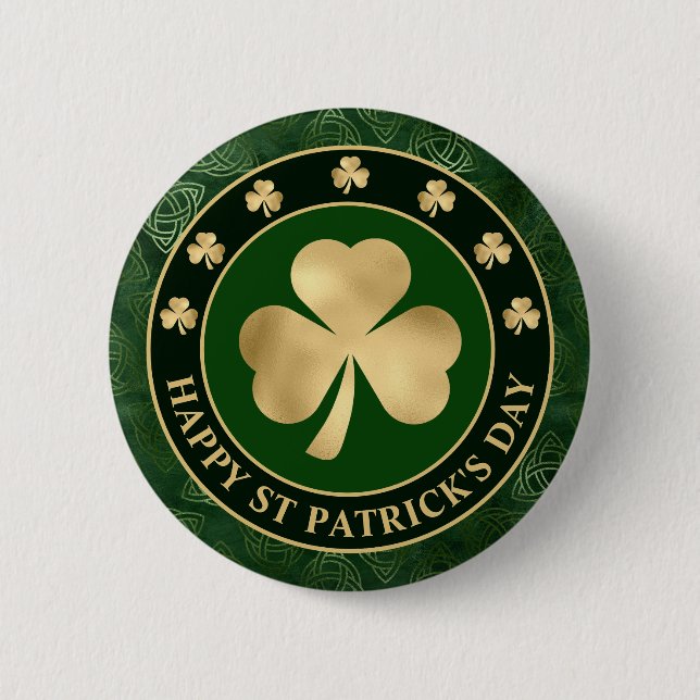 Green and Gold Shamrock Clover St Patrick's Day 2 Inch Round Button (Front)