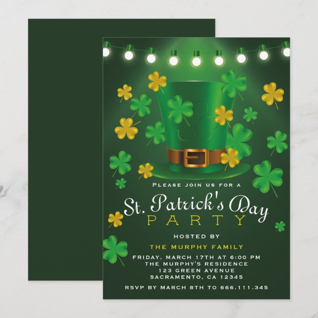 Green And Gold Shamrock St.Patrick's Day Party Invitation (Front/Back)