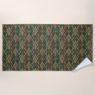 Green and Gold Snake Skin Pattern - Animal Print Beach Towel