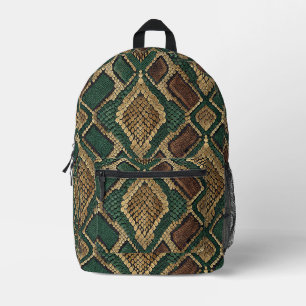 Green and Gold Snake Skin Pattern - Animal Print Printed Backpack