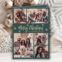 Green and Gold Snowflake 6 Photo Collage Christmas