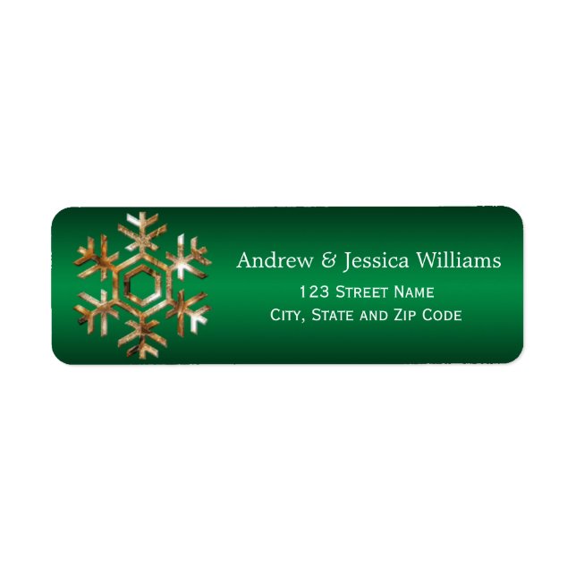 Green and Gold Snowflake Address Labels (Front)