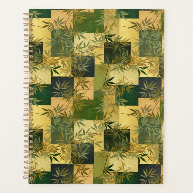 Green and Gold Squares Chiyogami Planner (Front)