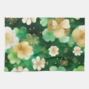 Green and Gold St Patrick's Day Shamrock Kitchen Towel