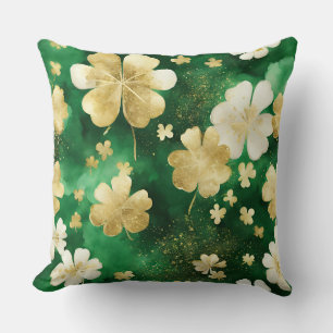 Green and Gold St Patrick's Day Shamrock Throw Pillow