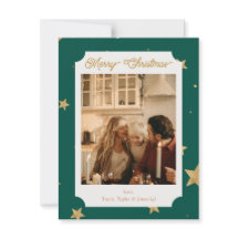 Green and Gold Star Holiday Photo Card