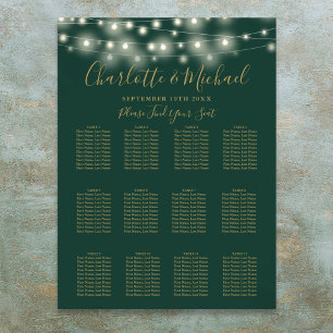 Green And Gold String Lights Wedding Seating Chart