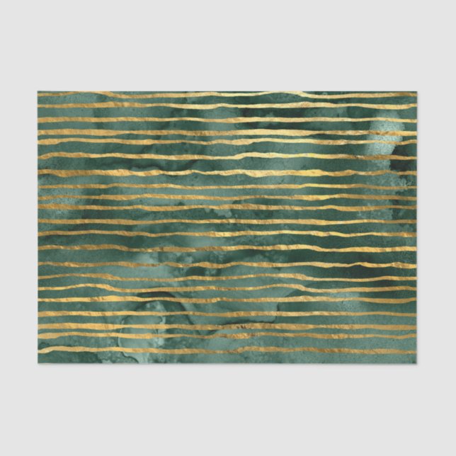 Green and Gold Striped Pattern Tissue Paper (Front)