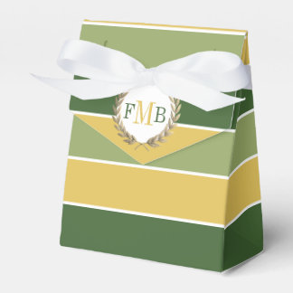 Green and gold stripes and monogram wedding favor box