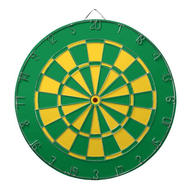 Green and Gold Team Colours Dartboard and Darts (Front)