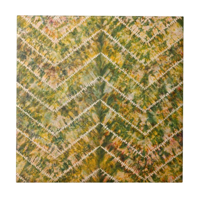 Green and Gold Tie Dye Chevron Pattern Tile (Front)