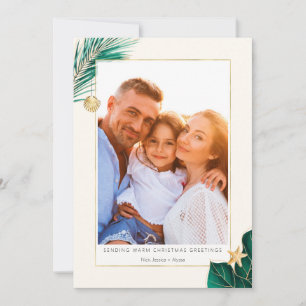 Green and Gold Tropical Greenery Photo Holiday Card