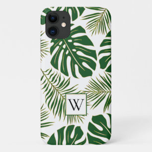 Green and gold tropical leaves and monogram iPhone 11 case
