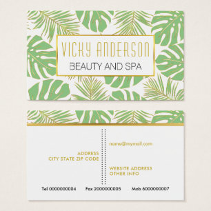 Green and gold tropical leaves business cards