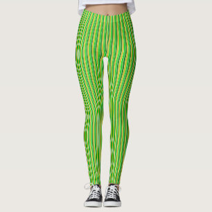 Green and Gold Vertical Stripes Leggings