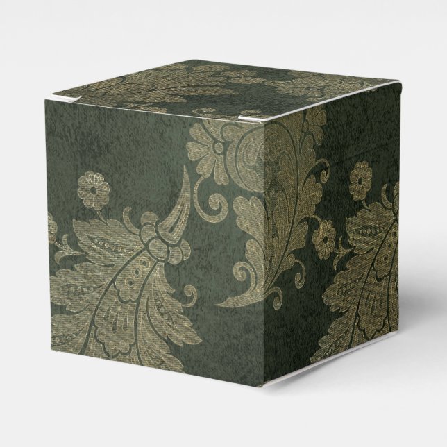 Green and Gold Vintage Damask Favor Box (Front Side)