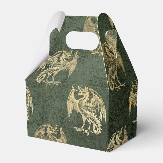 Green and Gold Vintage Dragon Favor Box (Front Side)